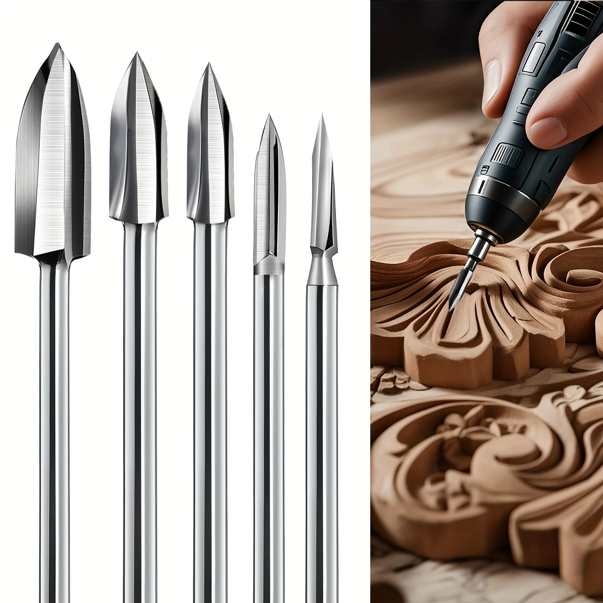 5Pcs Wood Carving Engraving Drill Accessories Drill Bits Wooden Crafts Grinding Woodworking Tools with 1/8 Shank Rotating Tools