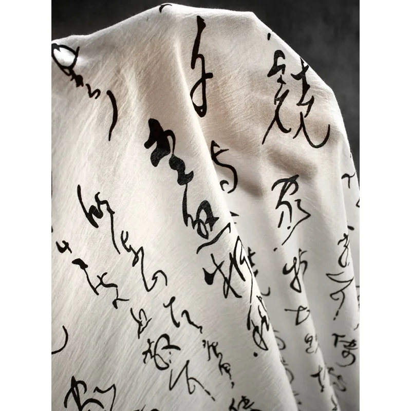 Imagem -04 - Caoshu-caracteres Chineses Tecido Hanfu Designer Tecido Texto Chinês Artista Retro Branco Novo