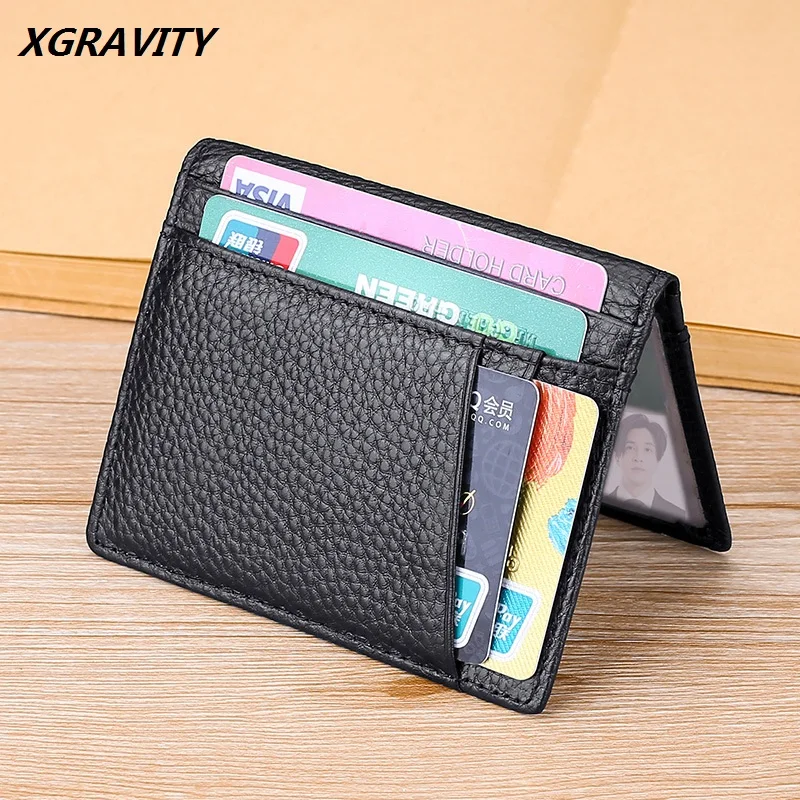 H19 2 Colors Genuien Leather Card Holder 8 Card Position Men's ID Card Purses Bank Card Mini Purse Drive-Licence Pack Male Bags