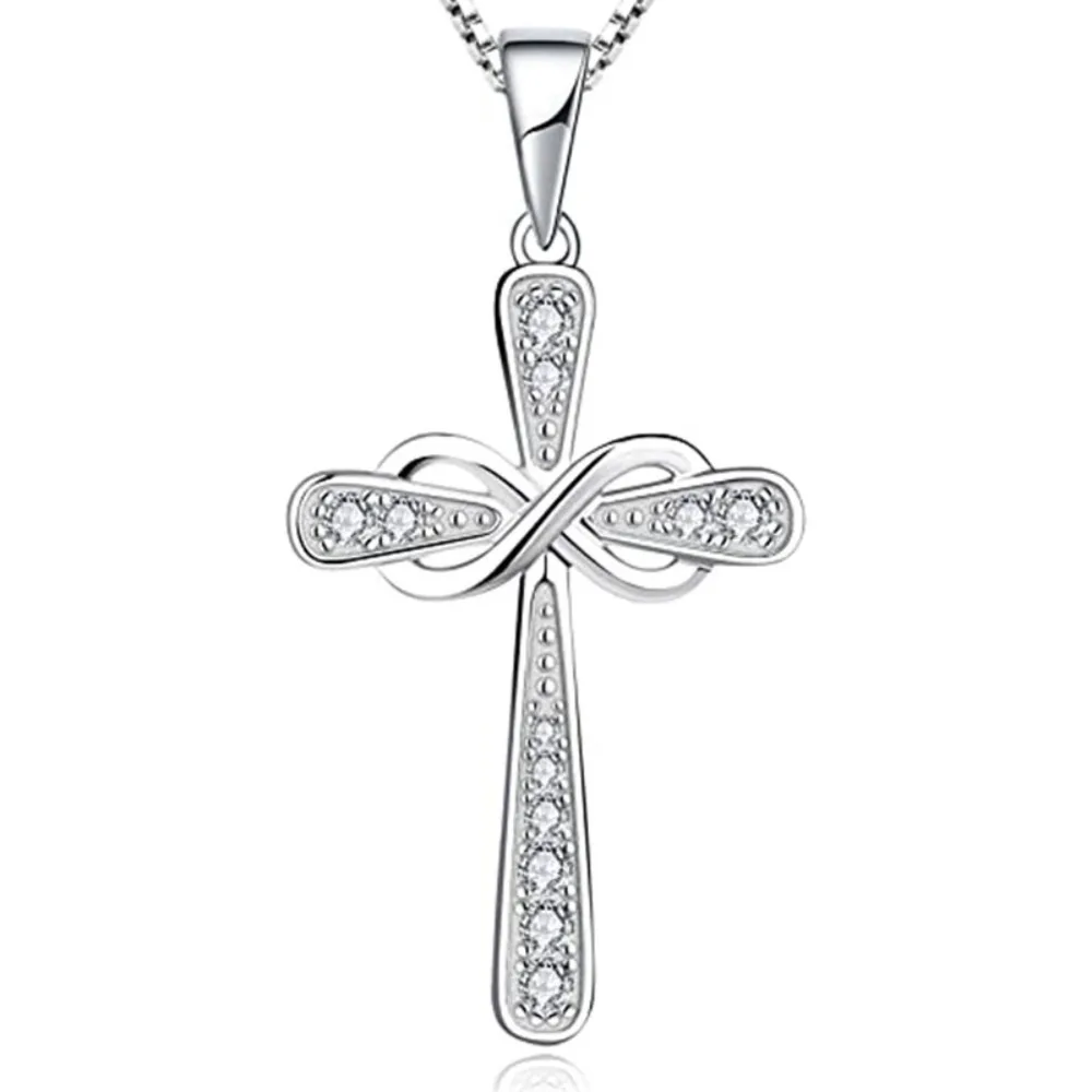 Trendy Charm Eternal Infinite Love Micro-inlay Zircon Mobius Strip Cross Pendant Necklace for Men Women Stainless Steel Jewelry