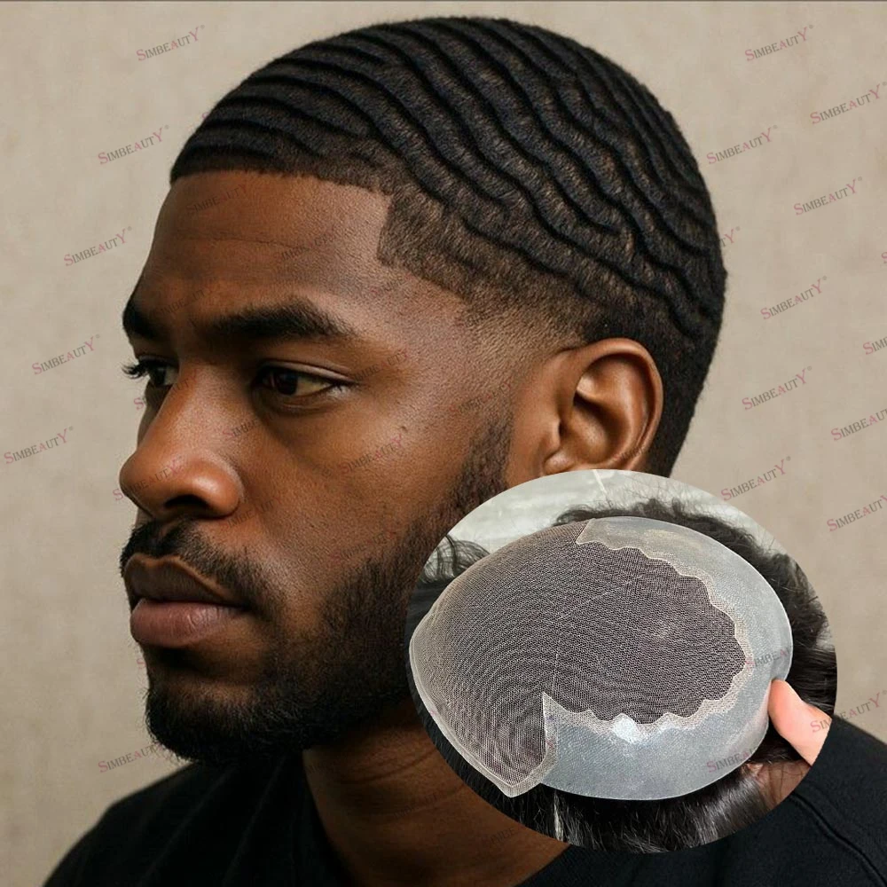 

Супер прочный корейский кружевной и искусственный человеческий волос, черный мужской парик, сменный протез для волос, дышащая кружевная передняя часть # 1 # 1B Мужской парик афро