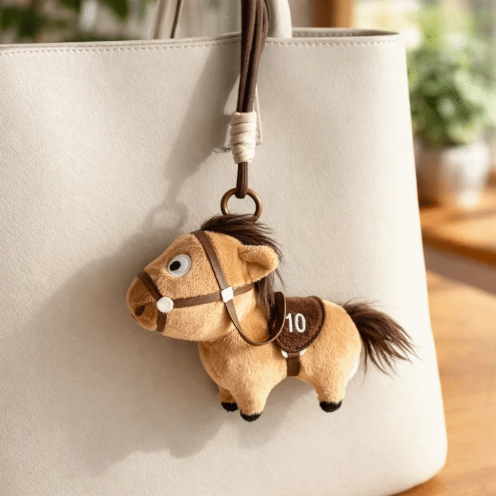 마스코트 인형 포니 가방 펜던트 중국 스타일 푹신한 봉제 동물 열쇠고리 행운의 2026년 말년 말인형 열쇠고리