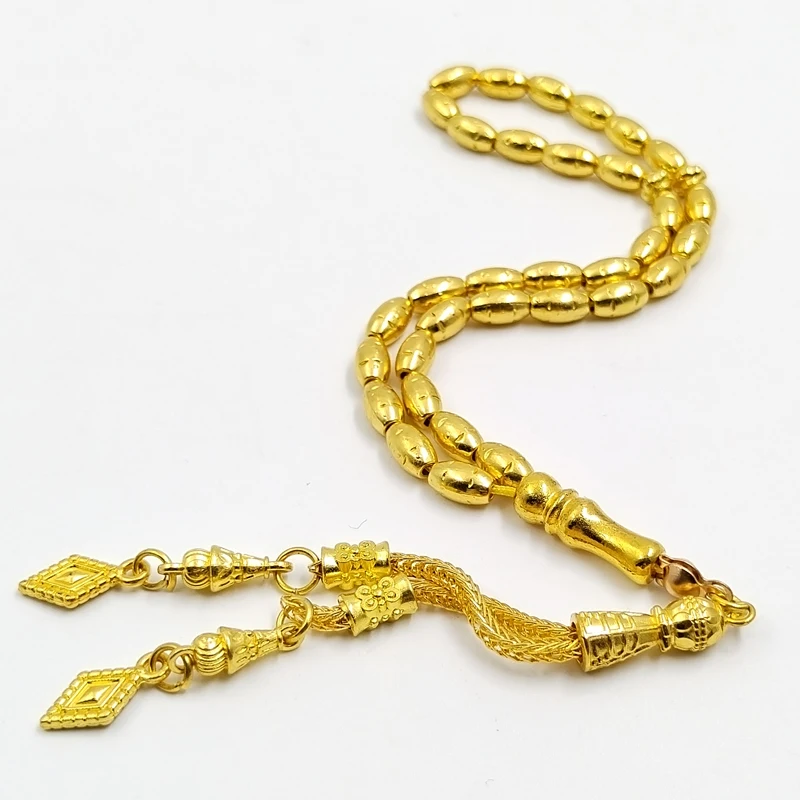 Tasbih-pulsera de Metal de Color dorado, Rosario musulmán, regalo islámico, joyería de estilo turky, 33 cuentas, 4x7mm