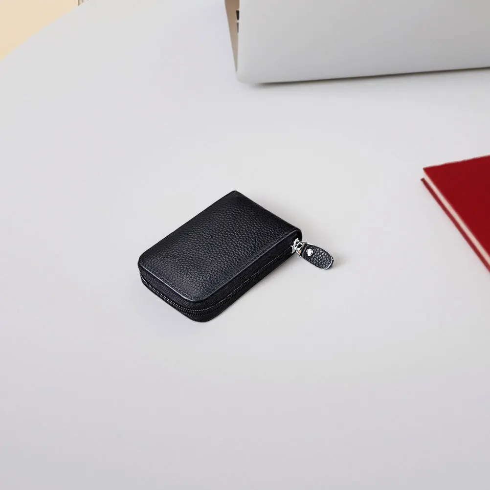 2pcs Cowhide Windpipe Card Wallet Multi-Slot Credit Organizer Smooth Zipper Compact Case For Business Travel Men Women