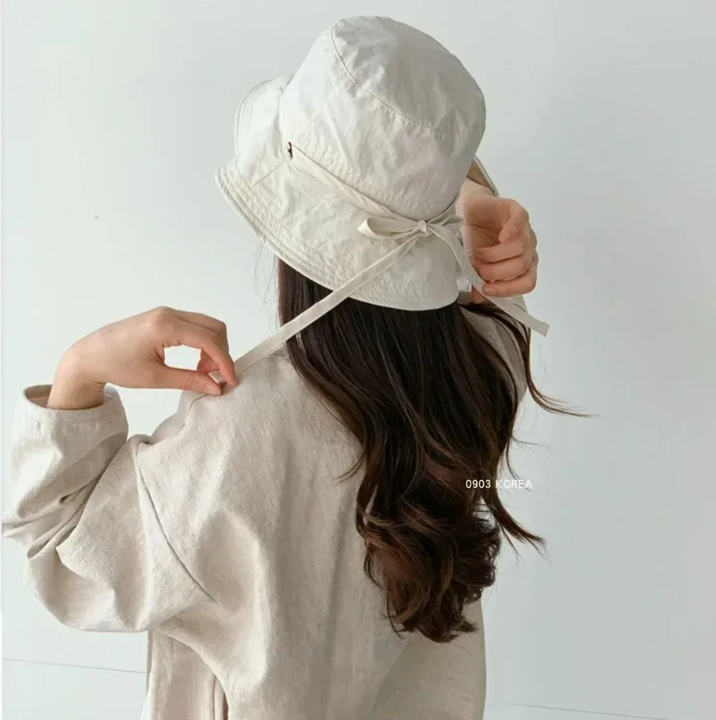 Ins Summer Drawstring Fisherman Hat Solid Color Simple Cotton Bucket Cap Fashionable Japanese Girl Outdoor Sun Hats Sunshade