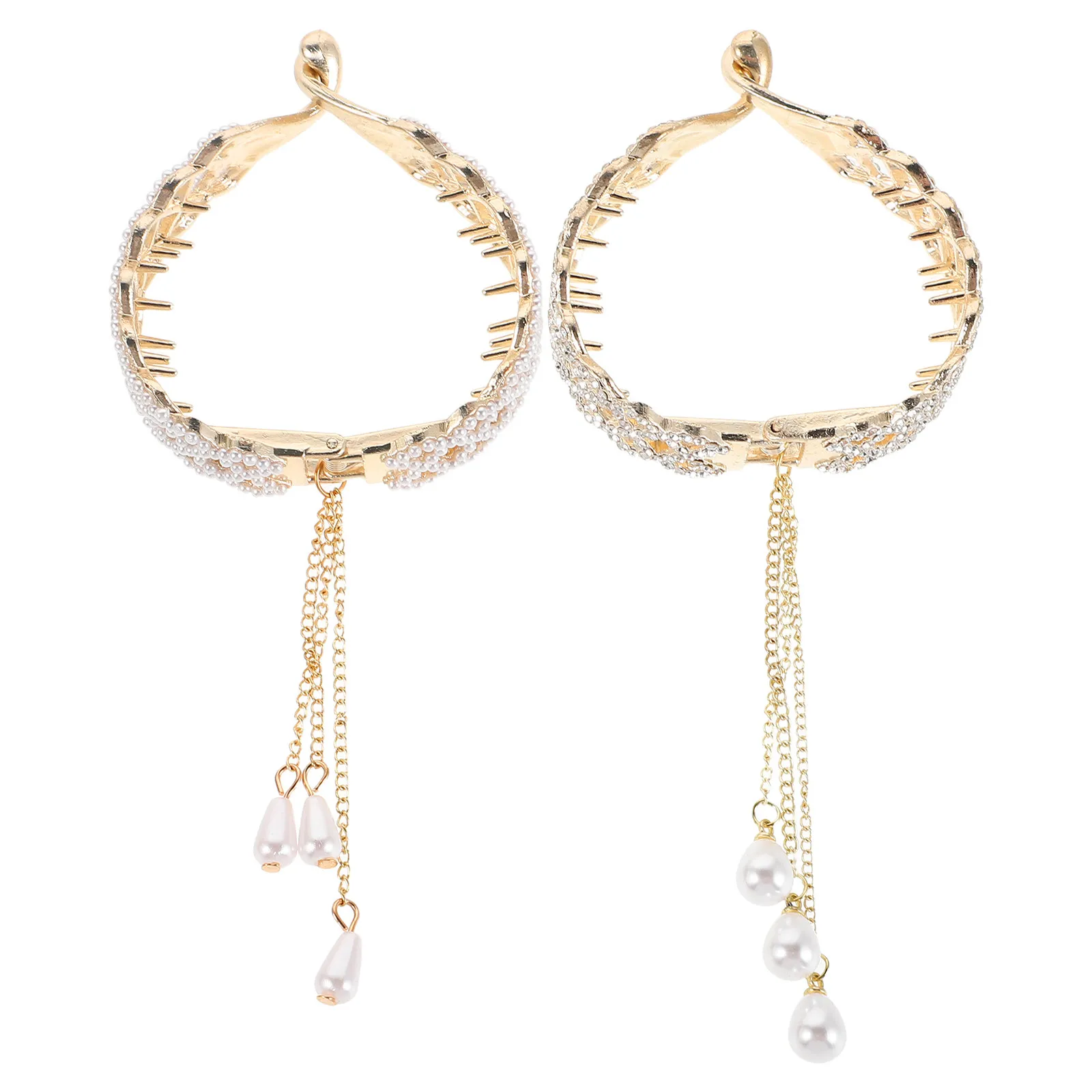 2Pcs Elegant Rhinestone Pearl Claw Clip Large Ponytail Holder Sparkly Hair Accessory for Women Bun Styling Glamorous Wedding