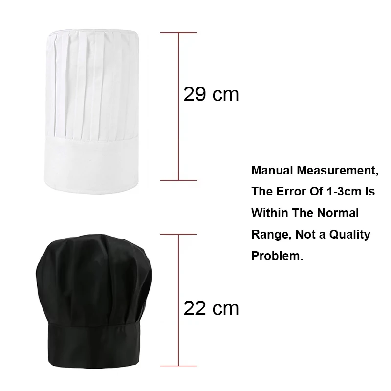 High22/29cm Cook Cap White Chef Hat Waiter Waitress Kitchen Work Hat Hotel Restaurant Canteen Bakery Baker Household Cooking Cap