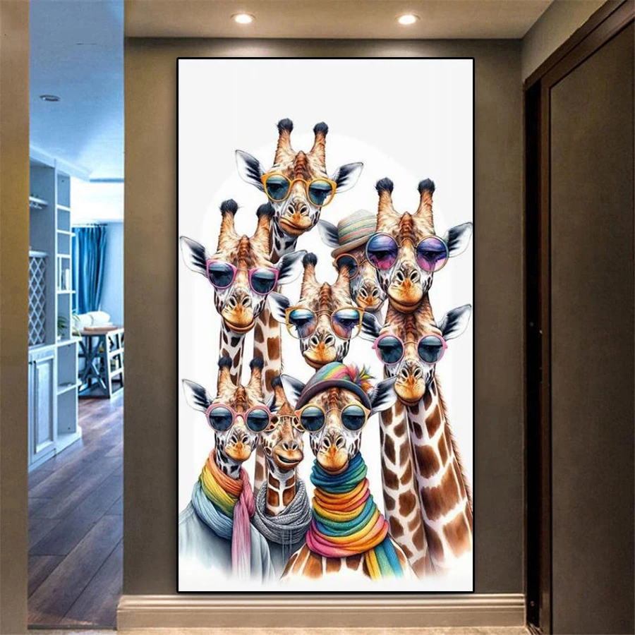 Diy Diamond Painting Kits Big Size Giraffe Sunglasses Full Rhinestone Drill Animals Mosaic Embroidery Picture Handicraft Art