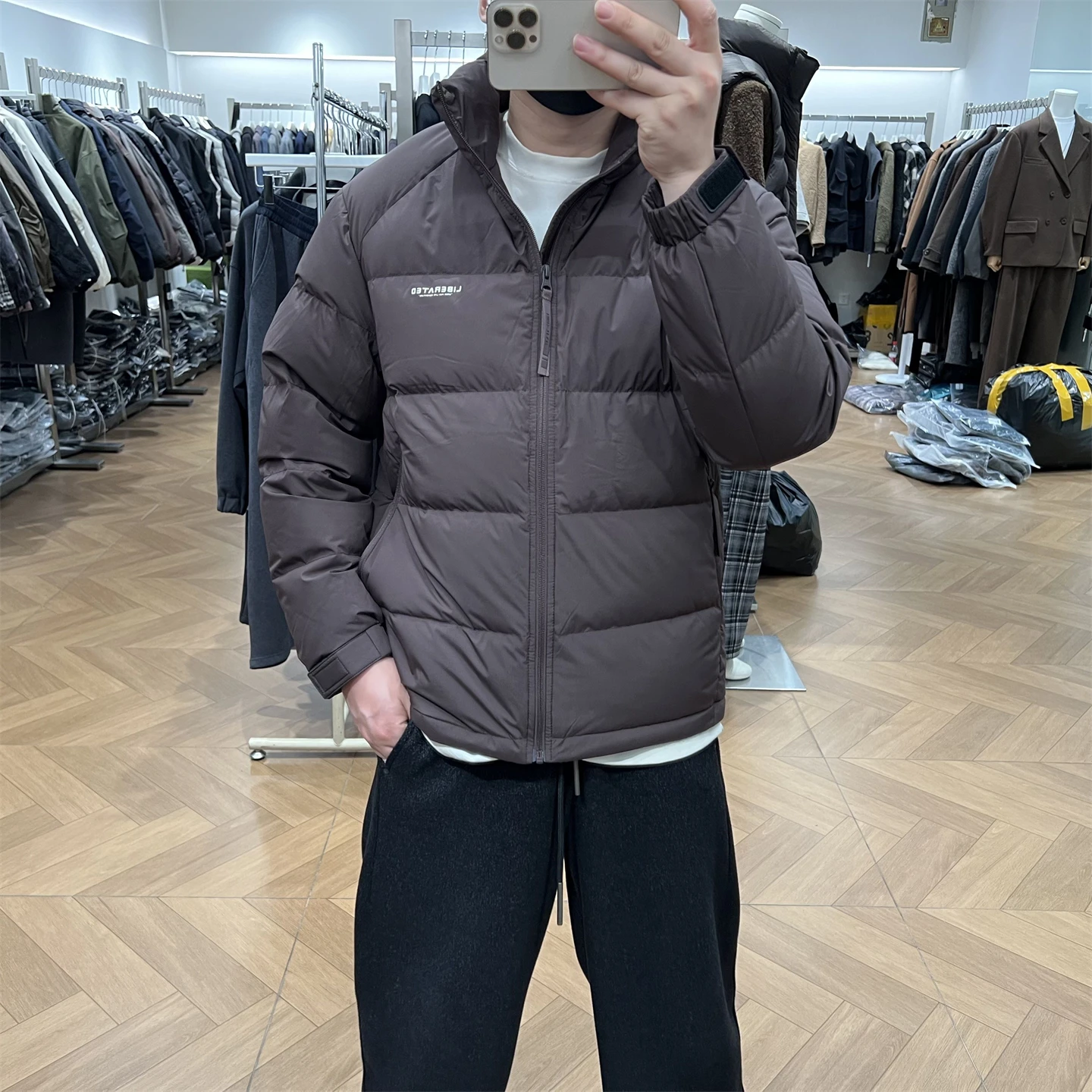 

Уличное роскошное мужское пуховое пальто с воротником-стойкой Jaet Thiened Warm Bread Sle Coat Loose Fit Commuter Sle Long Sve Zipper Clo...