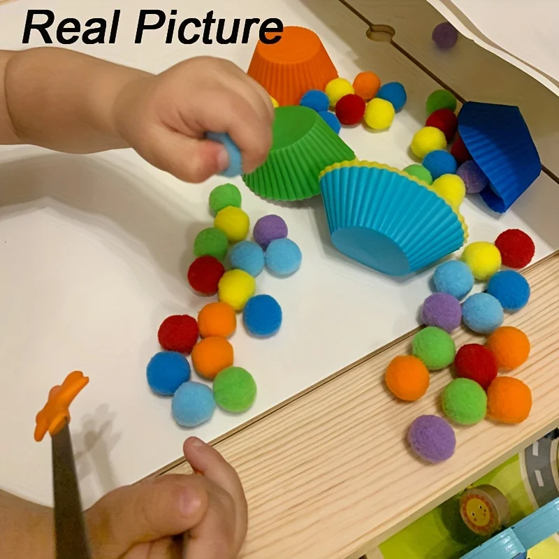 1 세트 어린이 클립 봉제 공 색상 정렬 장난감, 어린이 미세 운동 기술 훈련 학습 몬테소리 조기 교육 계산