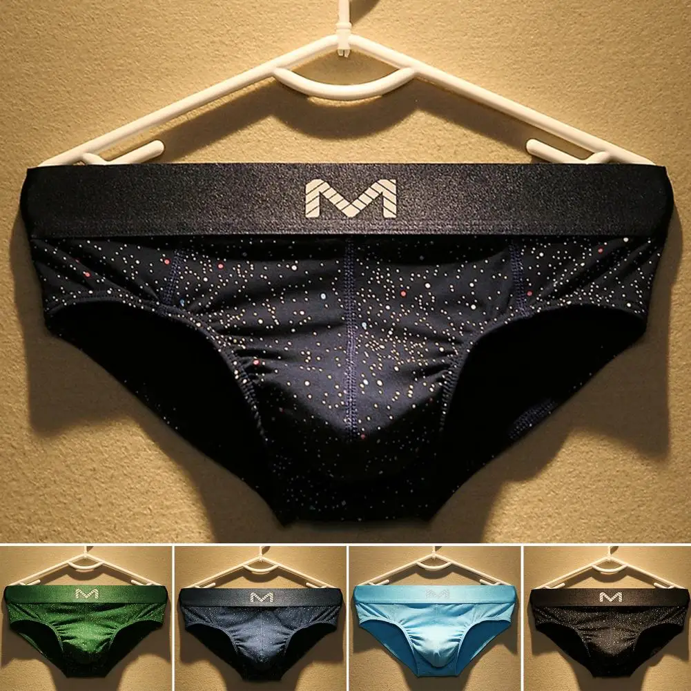 New Men Briefs Letter M Stretchy Loose Low Waist Starry Sky Print Patchwork U Convex Underwear Male Underpants Panties