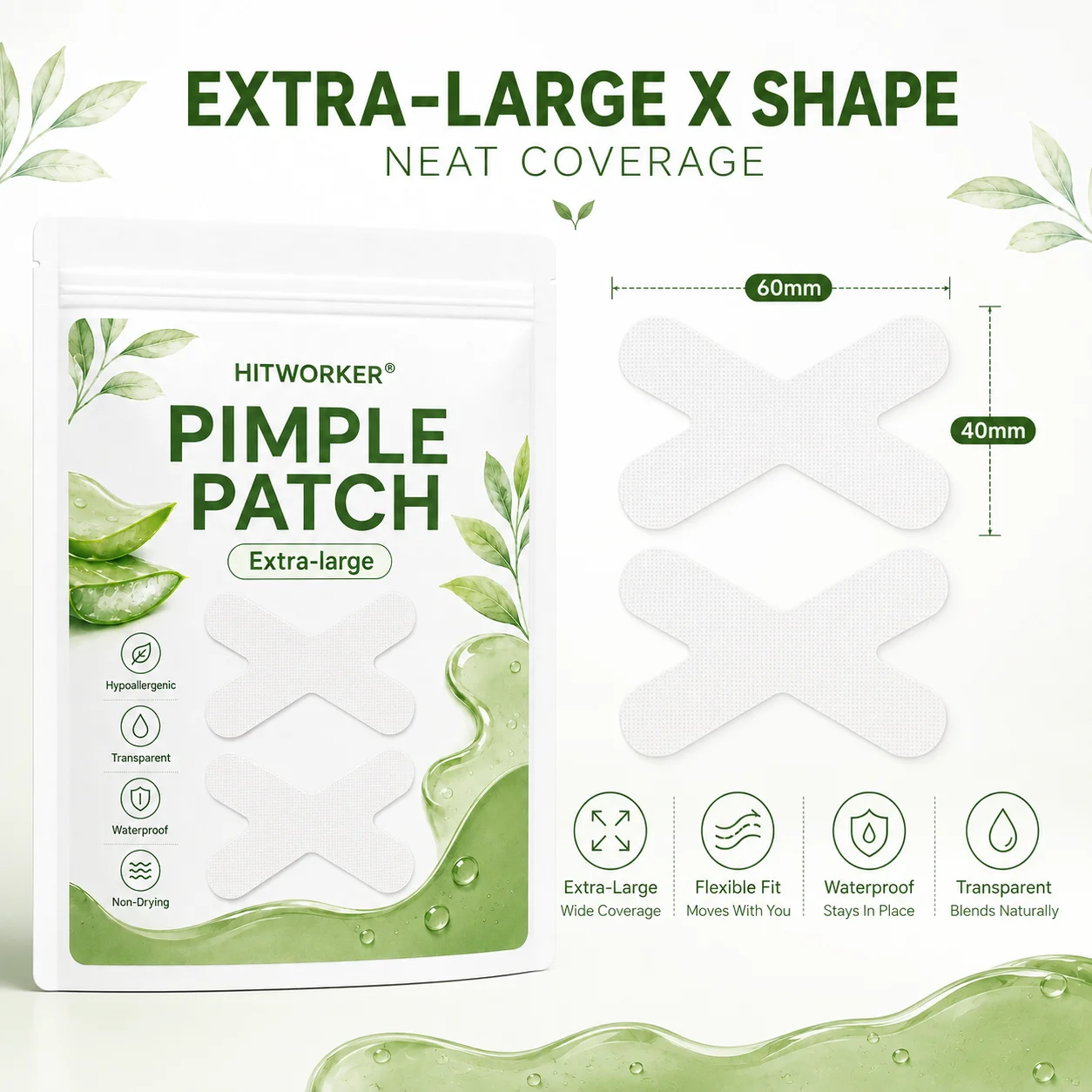 10PCS Extra Large Pimple Cover Patches, Clear-Look Hydrocolloid Beauty Patches For Day And Night Use, Easy Peel Spot Cover