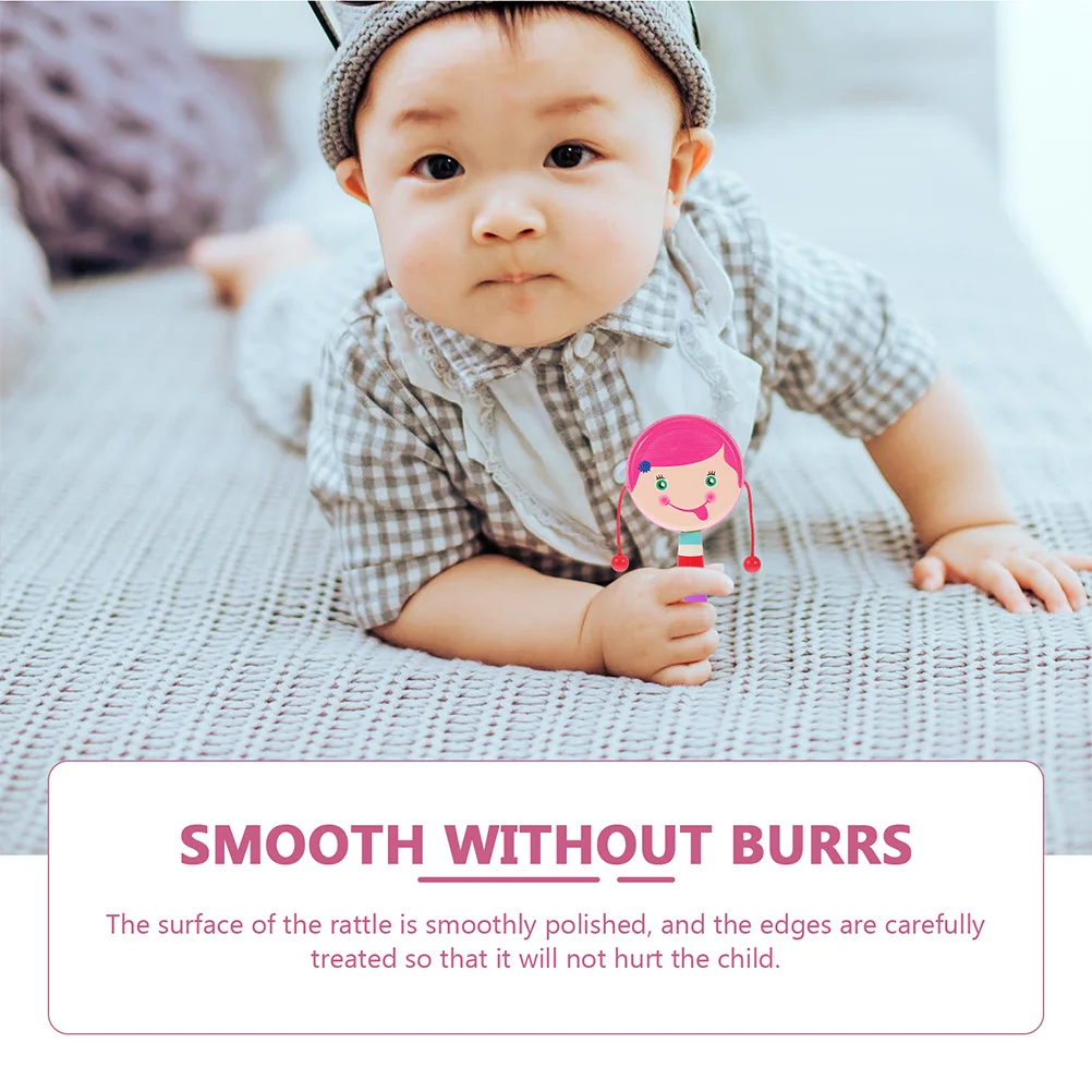 2 Pcs Wooden Rattle Drum Baby Rattles Musical Instrument for Kids Toys Hand Held Infant Newborn