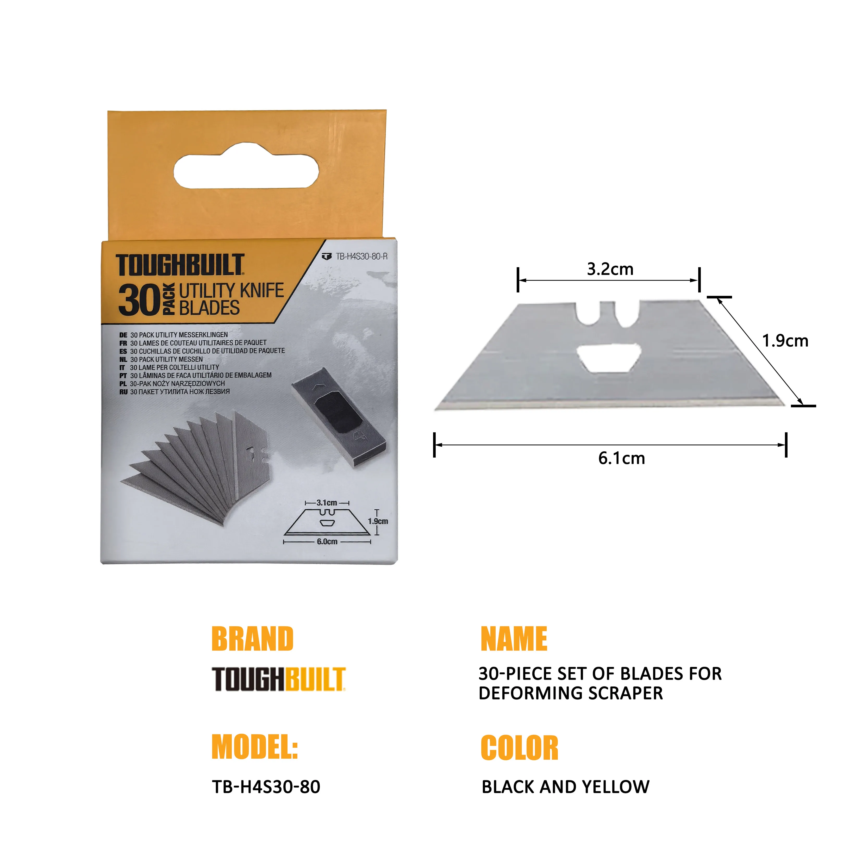 TOUGHBUILT Multifunktionale Universalblätter, Trapez- und Hornblätter, Werkzeugmesser-Zubehör TB-H4S30-80/TB-H4N-5/TB-H4S-5 – Detail 2