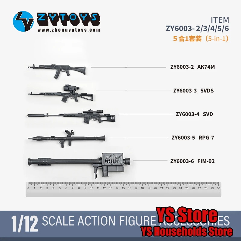 ZYTOYS ZY6003 1/12 الجندي ثابت نموذج ملحقات المسدس MP7/AK74M/SVDS/SVD/RPG-7/FIM-92 ألعاب حساسة غير وظيفية لشخصية 6 "الشكل #1