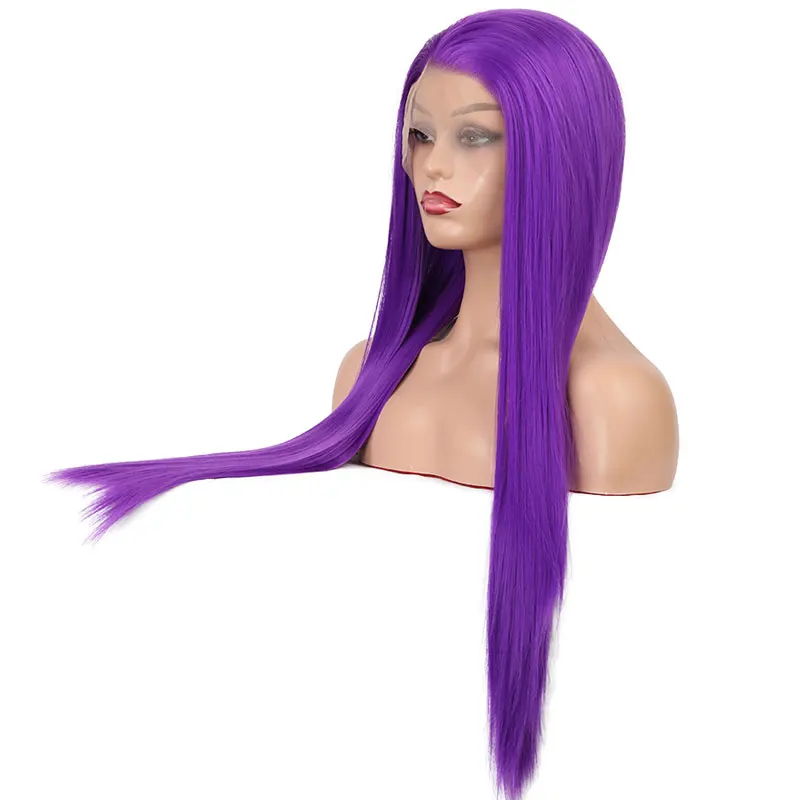 Dark Purple Silky Straight Synthetic 13x4 Lace Front Wig High Quality Heat Resistant Fiber Hair Middle Parting For Women Cosplay