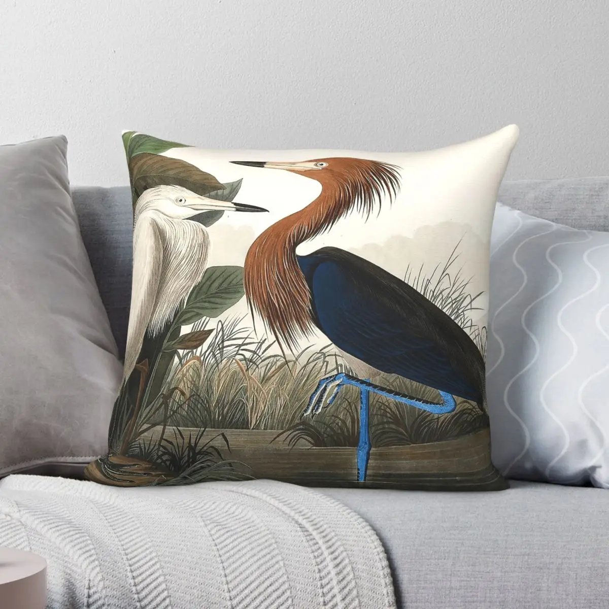 Purple Heron John James Audubon Pillowcase Polyester Linen Velvet Printed Zip Decor Throw Pillow Case Home Cushion Cover