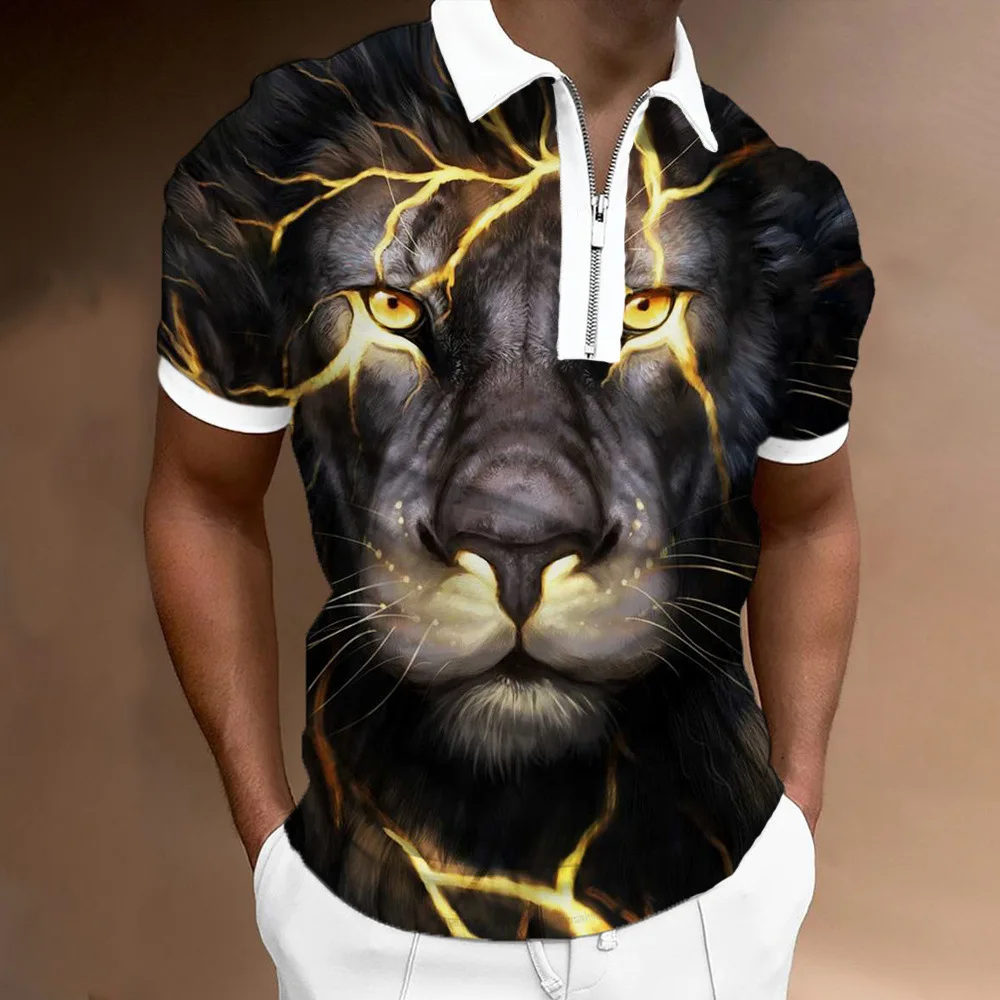 

Men Summer Polo Shirt For Male Jogging Sport Vintage Blouse Streetwear 3D Print Animal Wolf Tiger Oversize Shirt Fashion Clothes