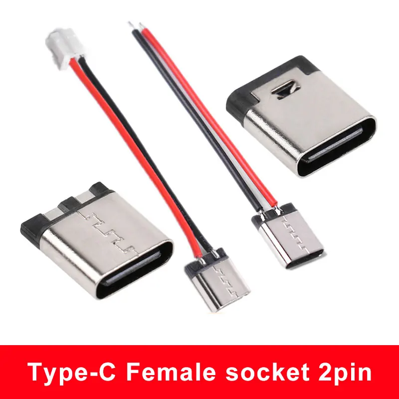 Type-C Female Plug 2pin Simple Soldered Wire with Terminals PH2.0 Charging Port 2 Pin Soldering Points Type-C Connector Cable