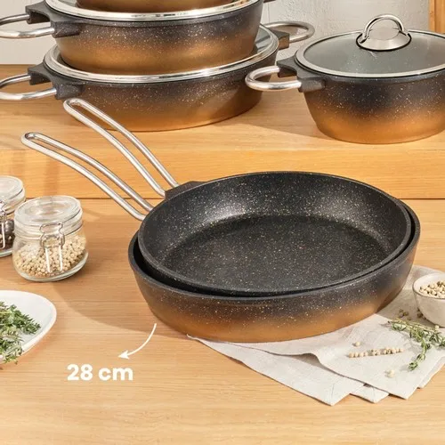 Emsan Quartz 5 Piece Cookware 28 Cm. Pan Set Black Gold