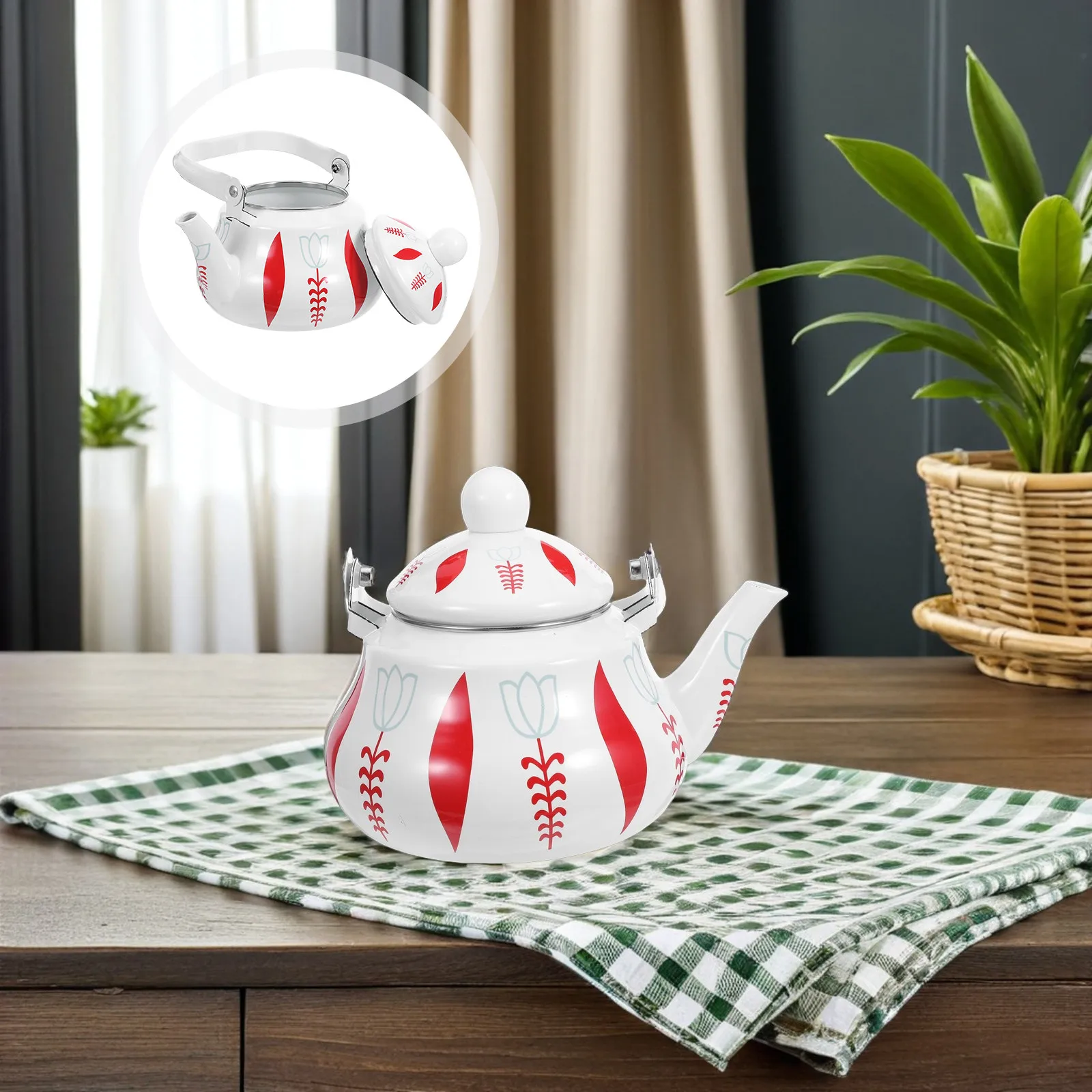 Vintage Floral Enamel Tea Kettle Stovetop 1.5L Flower Pattern Classic Craftsmanship Rapid Heating Spill-Free Wide Mouth for Gas