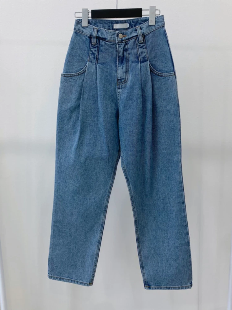 Imagem -06 - Calça de Harém Solta Vintage Feminina Estilo Coreano Jeans de Cintura Alta Jeans Azul Casual Primavera Verão Y2k