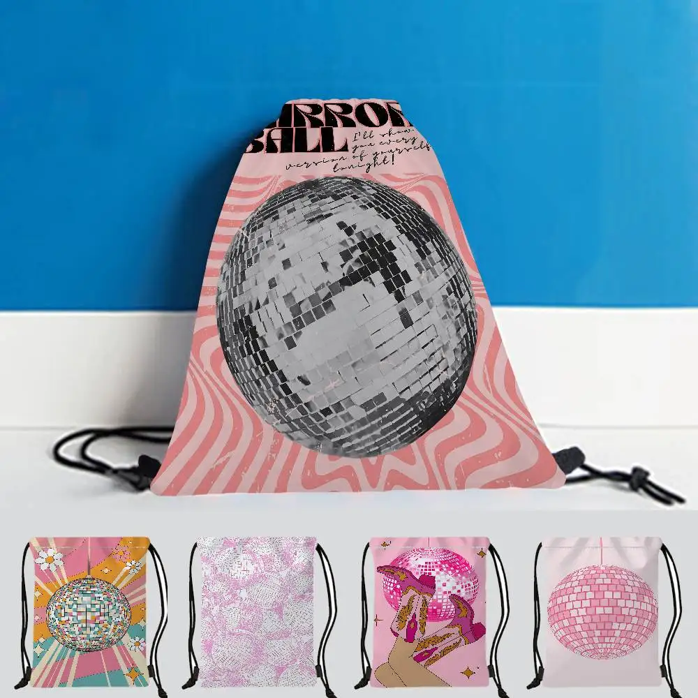 Bolsas con cordón de bola de discoteca rosa y naranja, mochila deportiva, mochila de gimnasio, bolsa de cuerda resistente al agua para ciclismo