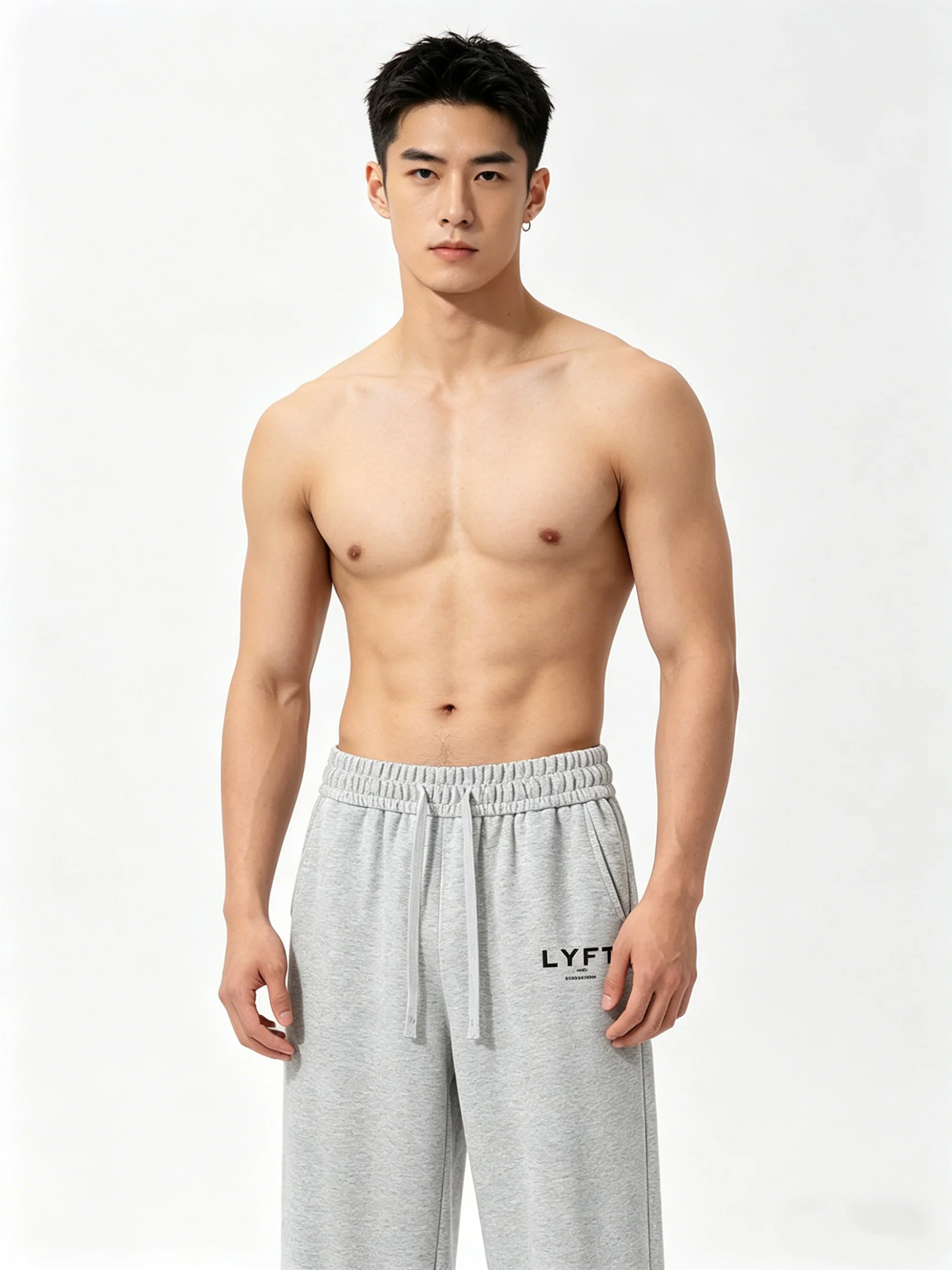 LYFT 2026 New Men's Streetwear Pants Letter Print Wide Leg Elastic Waist Casual Trousers Loose Joggers Knee Length Sweatpants