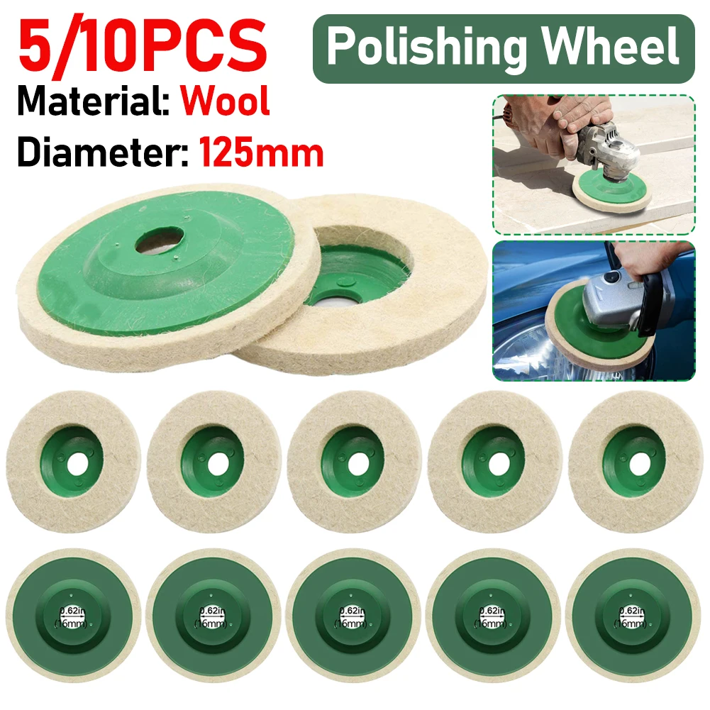 

5/10 Pcs Wool Felt Polishing Pad Disc Wear-Resistant 125mm Polishing Buffer Pad for Angle Grinder for Metal Marble Glass Ceramic