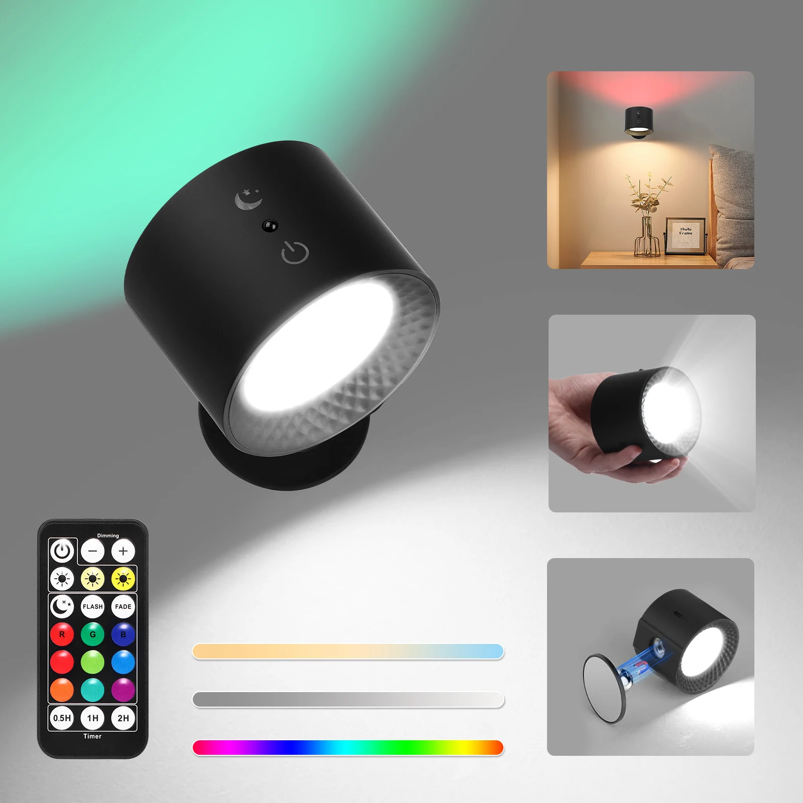 

Led Wall Lamp Touch Control Remote 360 Rotatable USB Rechargeable Wireless Portable Night Light For Bedside Bedroom Reading Lamp