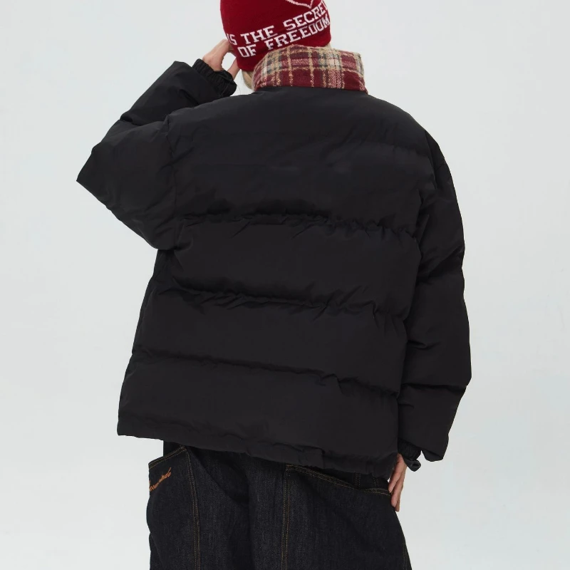Plaid Patchwork Stand-Up Collar Cotton Jacket Women Winter Warm Vintage New Loose Thicken Puffer Coat Down-Filled Cotton Jacket