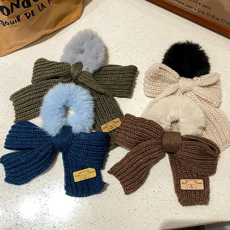 

Autumn And Winter Knitted Wool Bow Hair Rope Girl's Sweet And Versatile Large Hair Ring Head Rope Hair Rubber Band