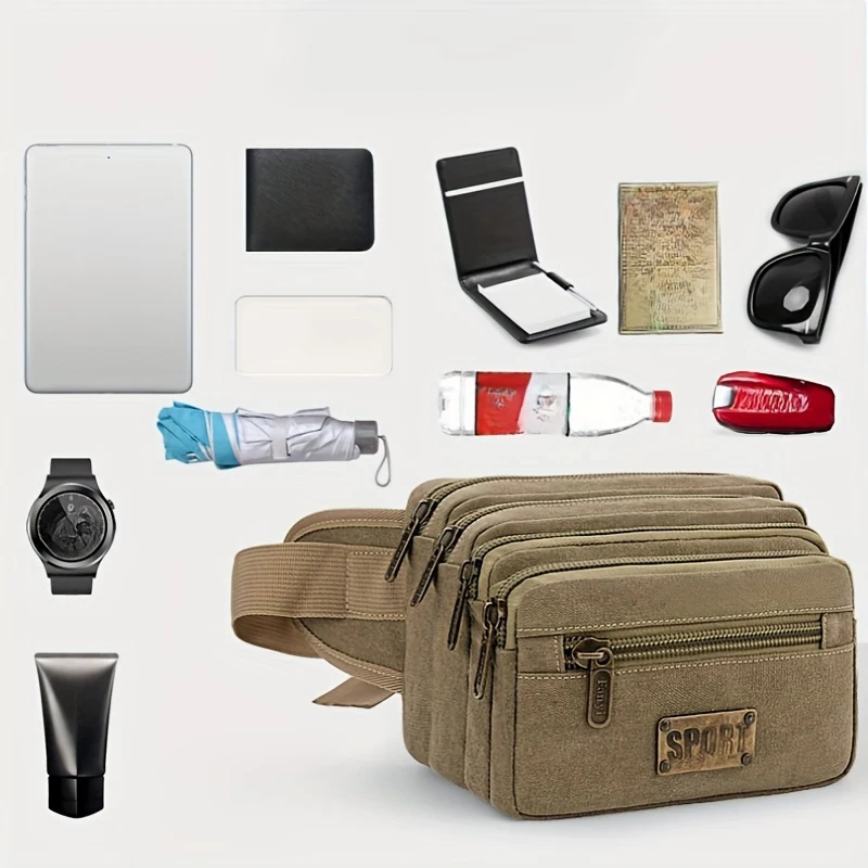 7-Layer Men'S Large Capacity Canvas Waist Bag, Portable Outdoor Sports Large Capacity Waist Pack, Business Cash Pouch - view 5