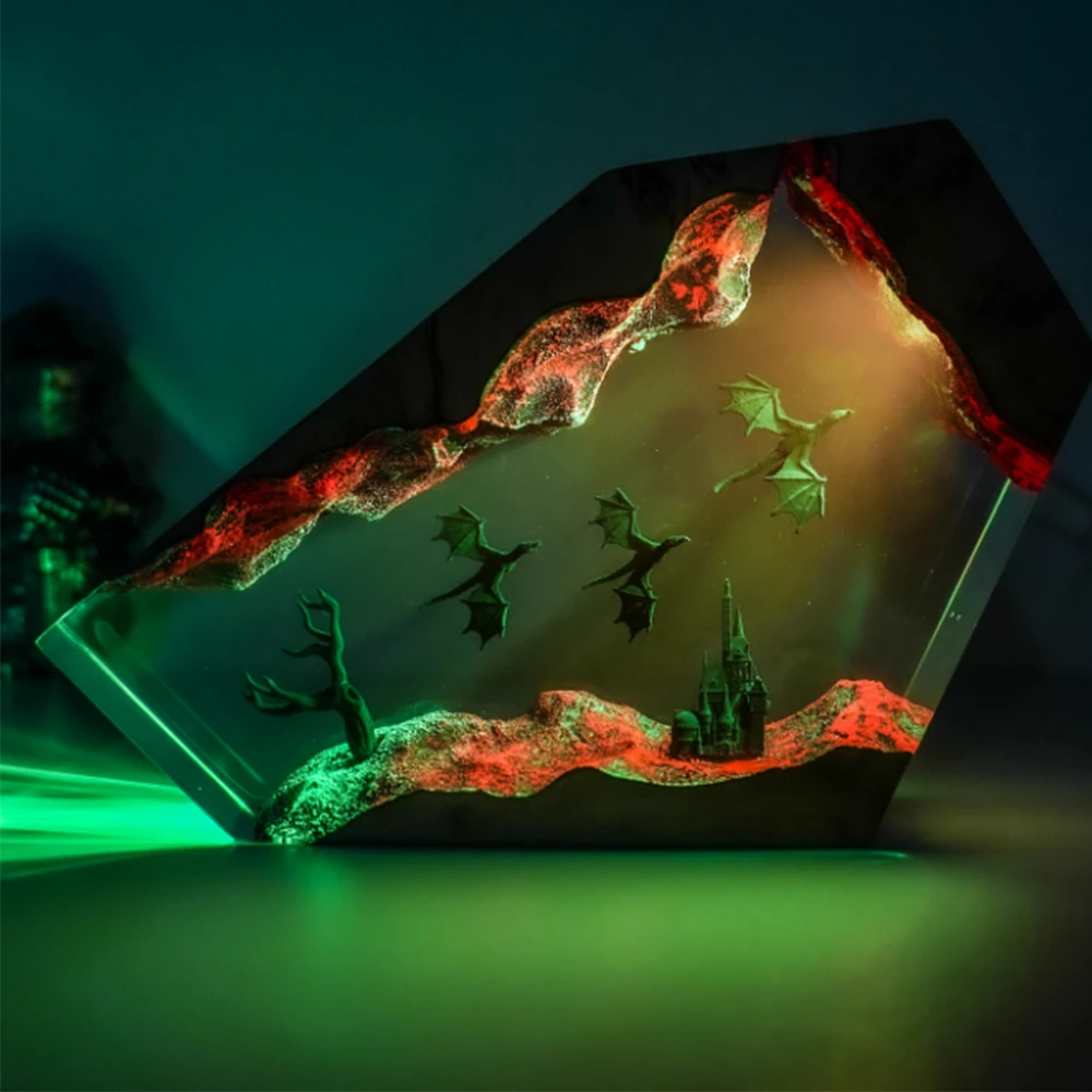 عناصر مخصصة الراتنج الجدول ضوء ماجيك الطائر التنين موضوع LED ضوء الليل الإبداعية الفنية غرفة الديكور مصباح USB تهمة #4