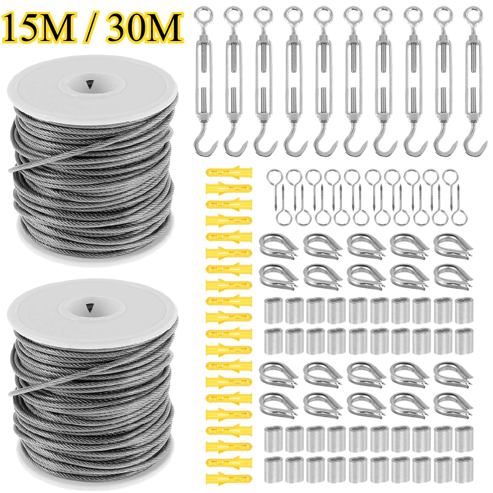 15/30 m Kabel, PVC-beschichtet, Edelstahl 304, robust, für Garten, Draht, Kabel, Geländer, Wäscheleine, Lichterkette, Hängedraht