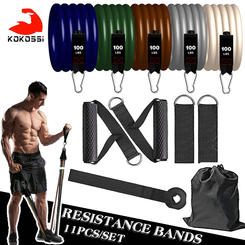 KoKossi 11Pcs/Set 500LBS Resistance Bands Crossfit Workout Bodybuilding Portable Fitness Equipment Fitness Elastic Rope Unisex