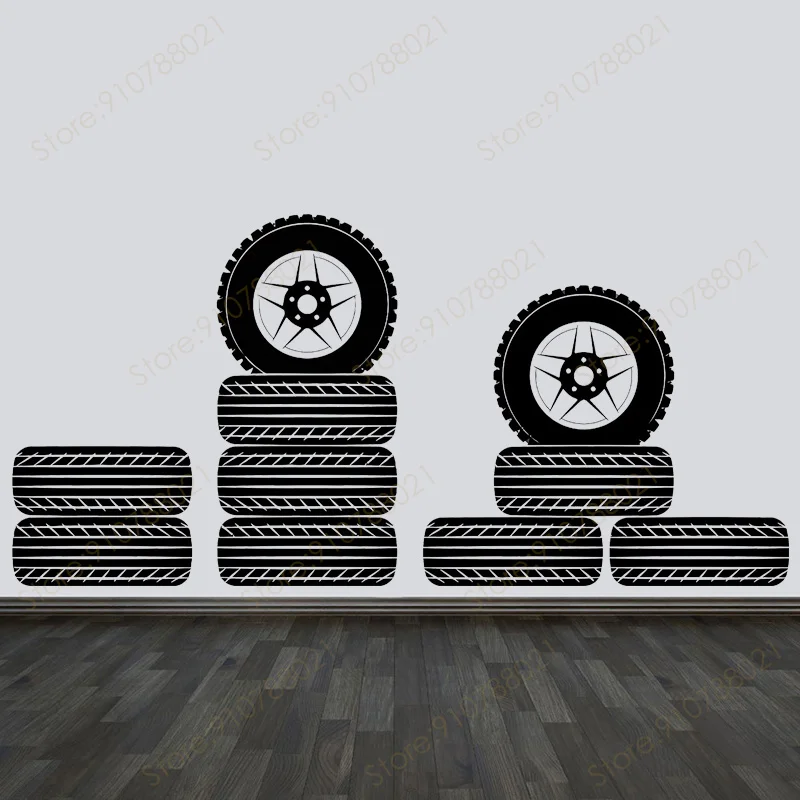 Wall Sticker Art Garage Decoration Decals Tyres Service Auto Shop Tire Recycling Removable Murals Wallpaper Modern Decor S574