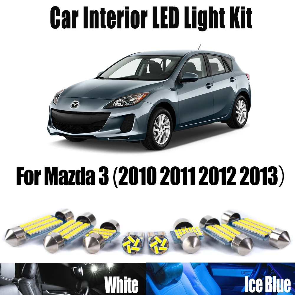 

11Pcs Canbus Car Accessories LED Interior Reading Light Kit No Error For Mazda 3 Mazda3 2010 2011 2012 2013 Vanity Mirror Bulbs