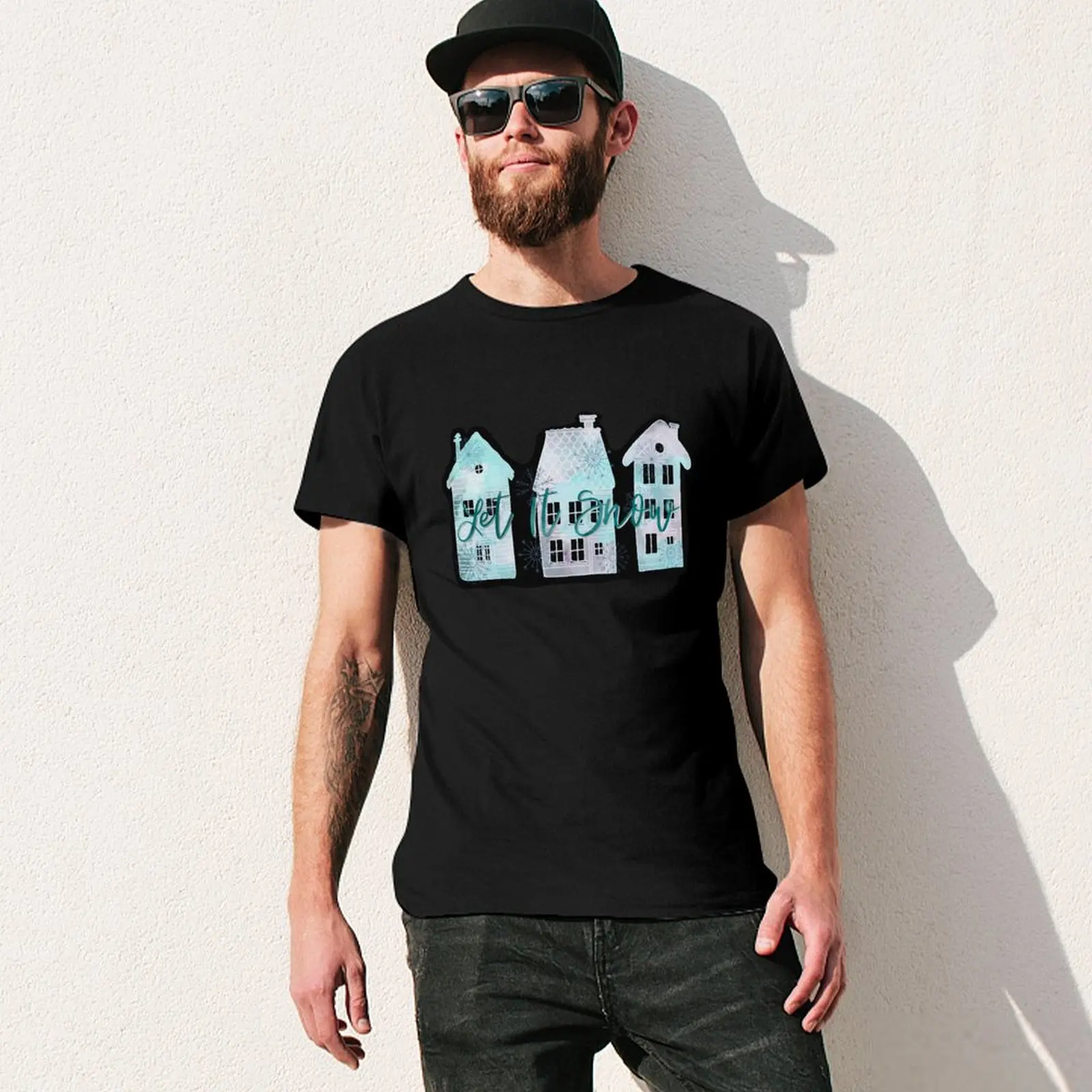 Wintery Let It Snow T-Shirt Aesthetic clothing quick drying summer top Men's cotton t-shirt image 3