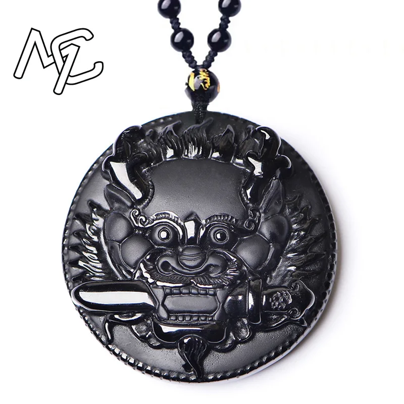 

Natural Obsidian Jade Carved Sword Dragon Pendant Necklace Man Exquisito Jewellery Fashion Accessories Hand-Carved Luck Amulet