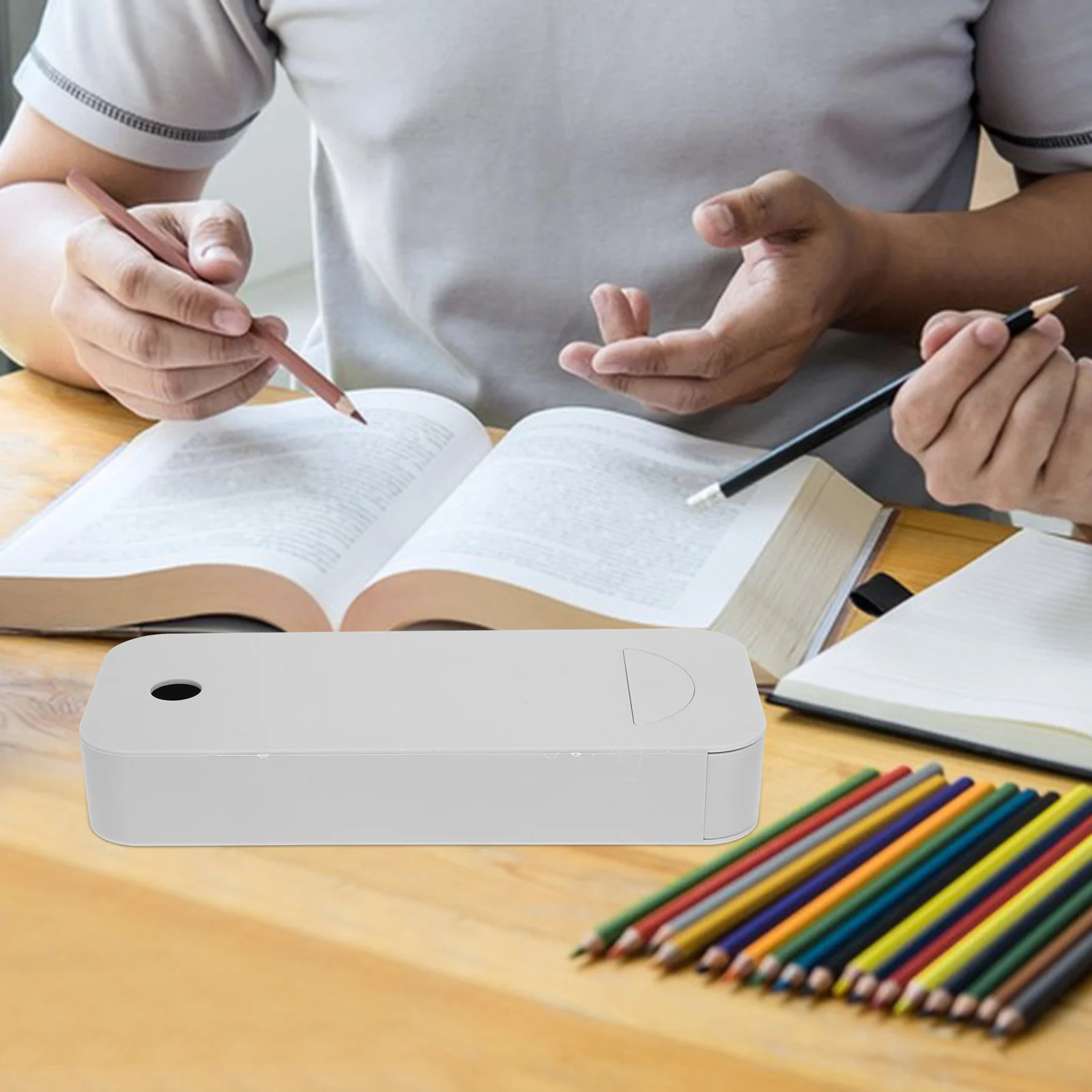 

Drawer Style Pen Box Hidden Under Desk Organizer with Large Capacity Storage for Stationery Ruler Erasers Home Office Kitchen