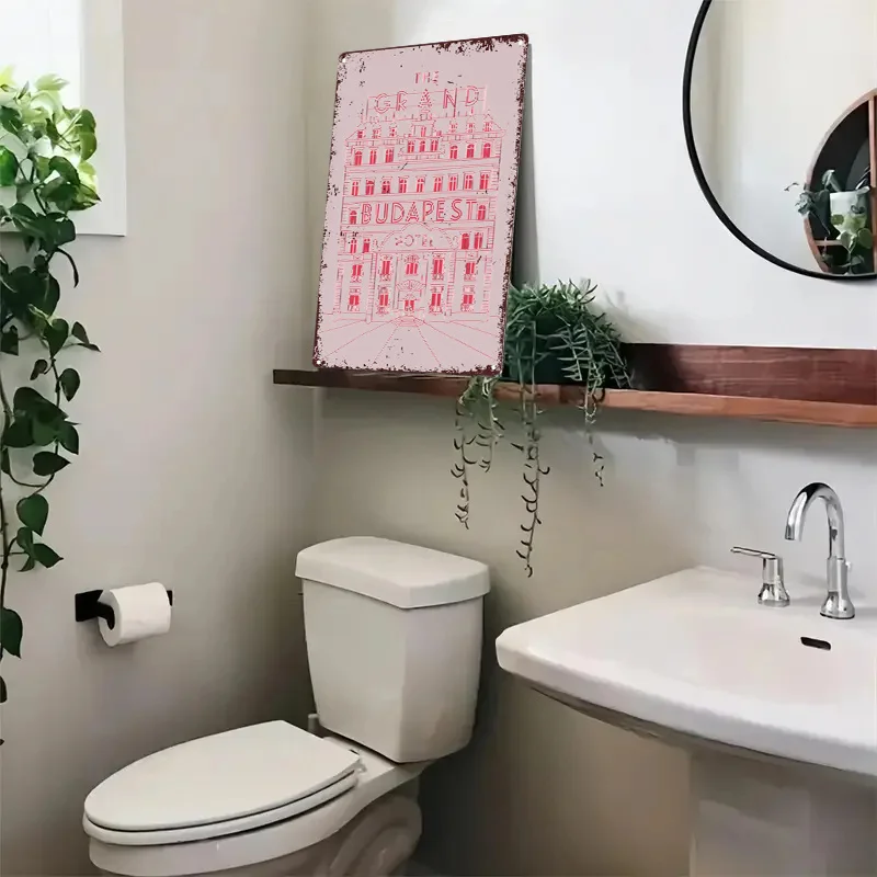 1 قطعة ، علامات معدنية عتيقة القصدير اللوحة جراند بودابست فندق مبدع بناء رسم ريترو خمر نظرة جدار الفن لشريط ، مقهى ، بيا