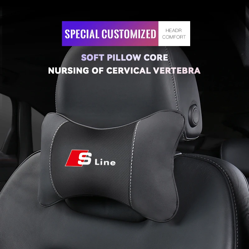 1Pcs Car Seat Headrest Auto Logo Neck Pillow For Audi Sline A3 A1 A4 B8 B7 A6 C7 A5 A7 A8 B9 B6 C6 Q2 Q3 Q5 Q7 Q8 TT S3 S4 S7 S8