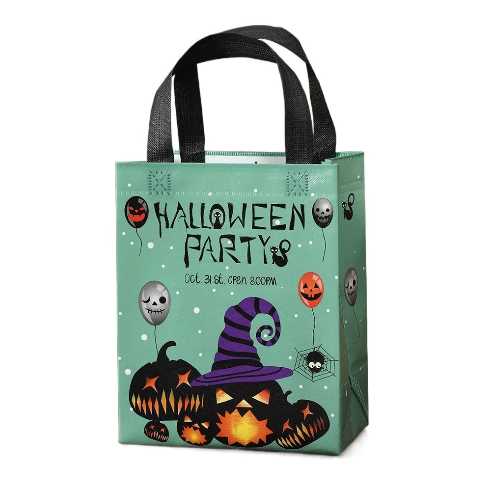 Bolso de mano no tejido con estampado de diablo para Halloween, bolsa de regalo de gran capacidad con diseño creativo de murciélago de dibujos animados y calabaza para compras