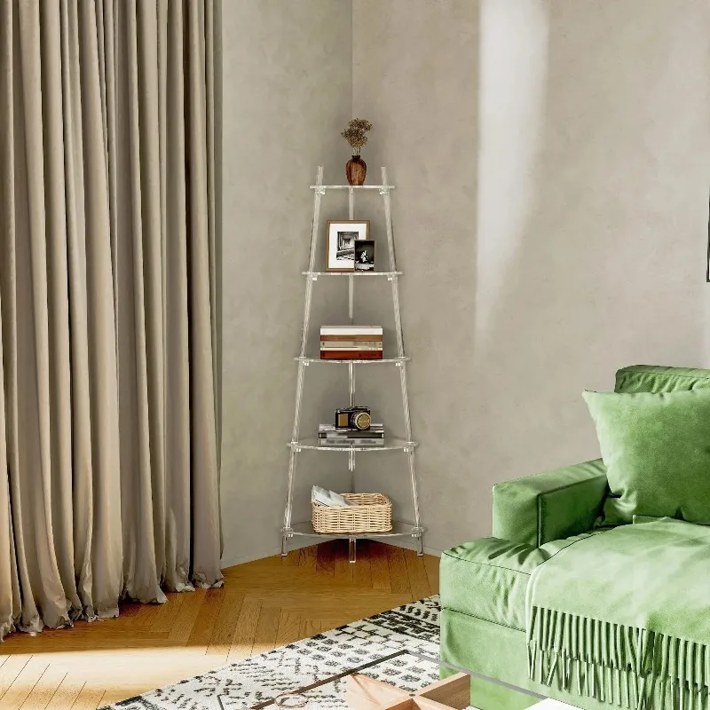 Cross-border acrylic bookshelf, furniture trapezoidal storage rack  five-layer ladder floor rack against