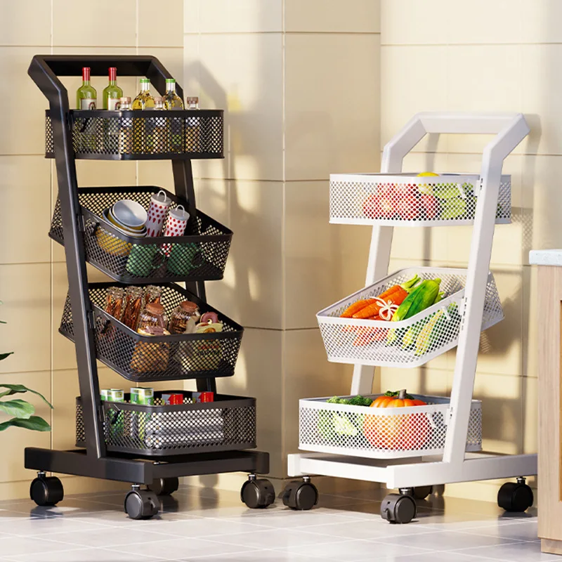 Trolley Rack Kitchen Fruit and Vegetable Basket Movable Storage Basket Floor Household Multi-Layer Article Storage Shelf