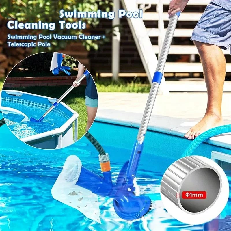 Swimming Pool Vacuum Cleaner Heavy Duty Strong Suction with Telescopic Aluminum Pole for Home Backyard Pool Maintenance