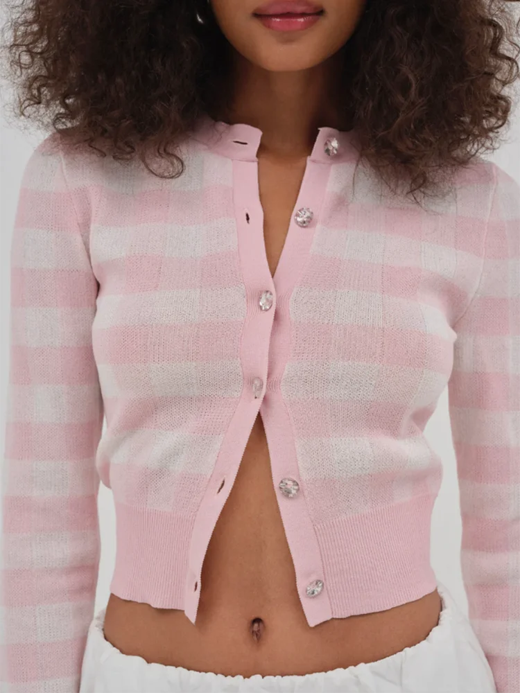 

Укороченные свитера в полоску во французском стиле, кардиган, розовый женский осенне-зимний повседневный женский свитер на пуговицах с длинными рукавами, джемперы, новый