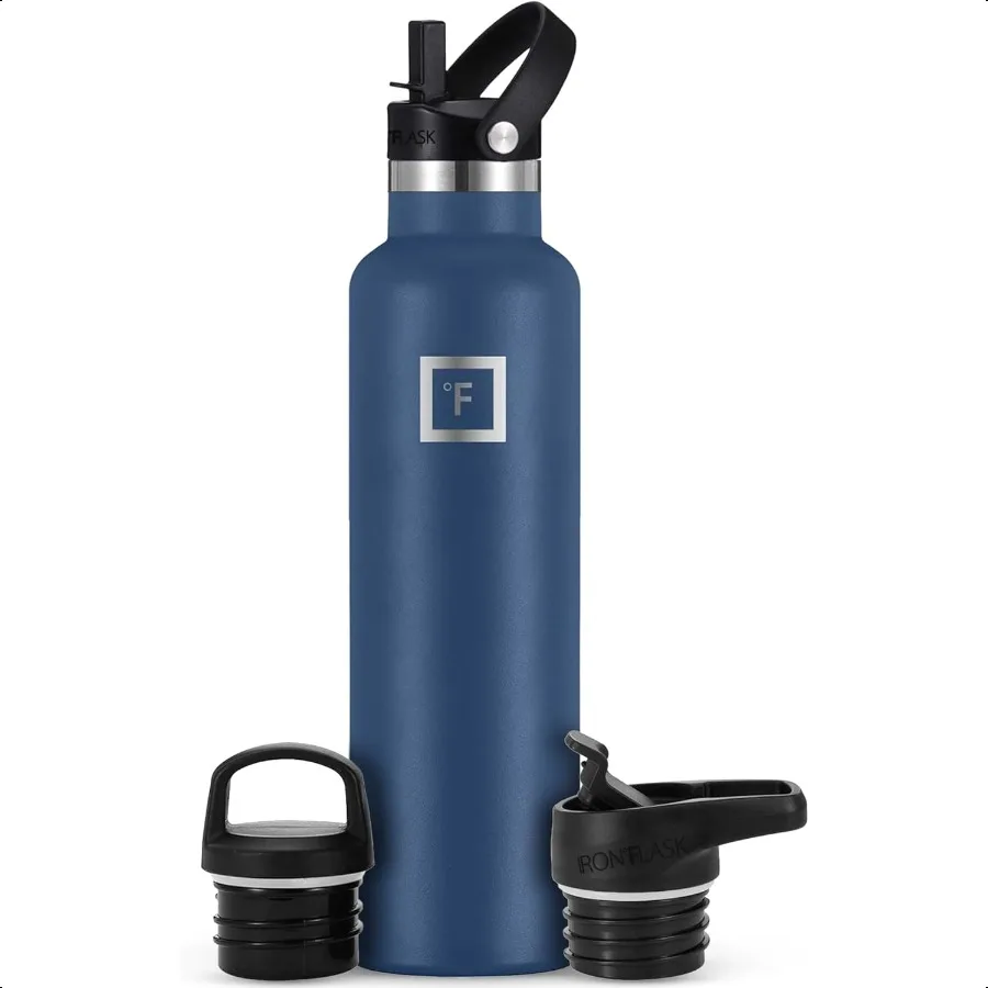 

Camping Hiking Hydration Canteens 3 Lids Narrow Straw Lid Leak Proof Vacuum Insulated Stainl Steel Hot Cold Double Walled Sport
