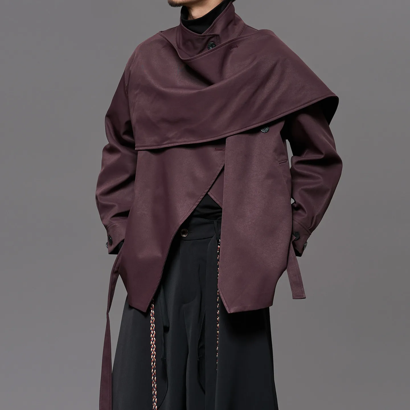 Fashion New Year Annual Meeting Wine Red Fake Two-Piece Cut Men's and Women's Stand Collar Japanese Designer Jacket Jacket